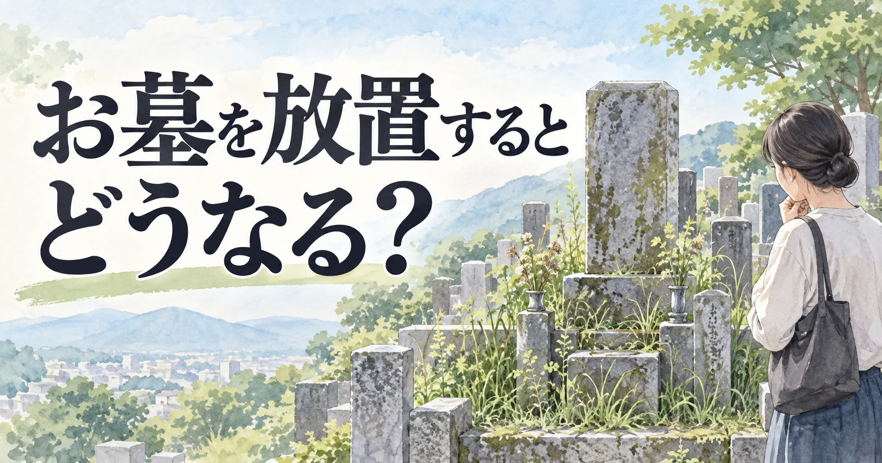 長く訪ねられなかったお墓を確認し今後の管理を考える水彩イラスト