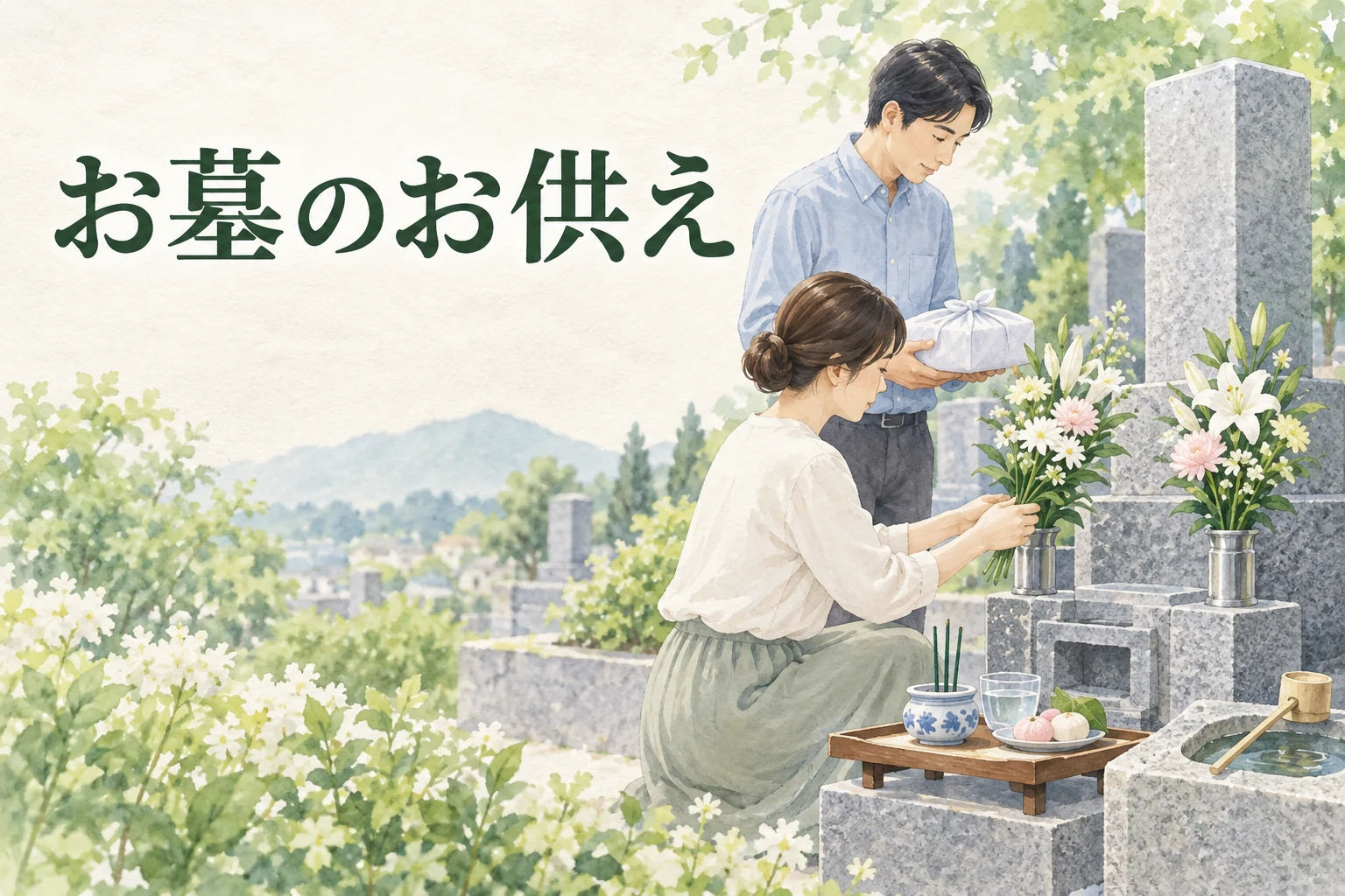 お墓参りのお供えは何がいい?花・線香・食べ物の選び方と持ち帰り